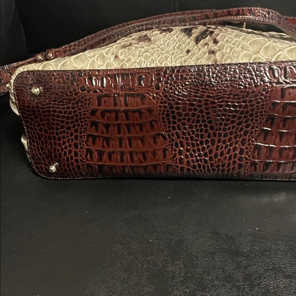 Brahmin Textured Cream and Brown Satchel